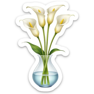 Ultra realistic beautiful Calla Lily Zantedeschia Bouquet with a yellow satin ribbon in a translucent vase with water  sticker