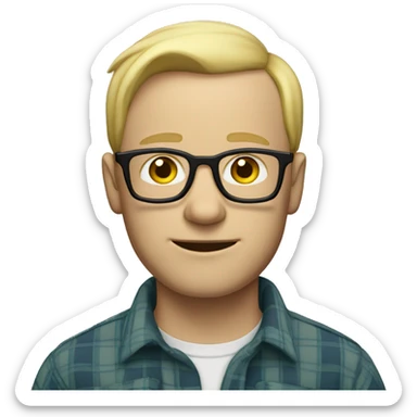 blond balding man with glasses, wearing a flannel shirt, pale skin, faint wrinkles sticker