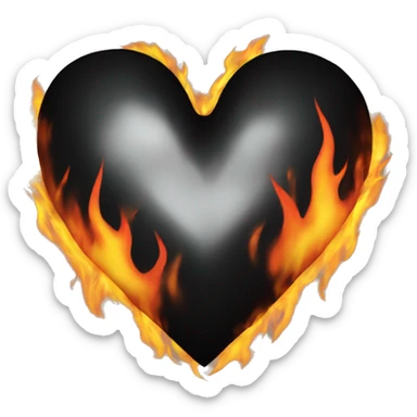 Black heart on fire sticker