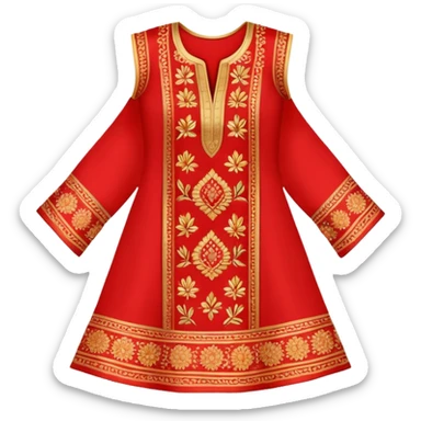 Traditional embroidered women's kurti in red color with gold patterns sticker