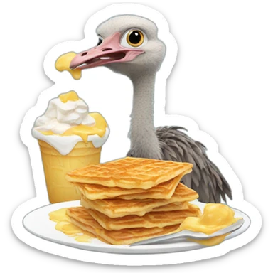 Ostrich eating waffles  sticker