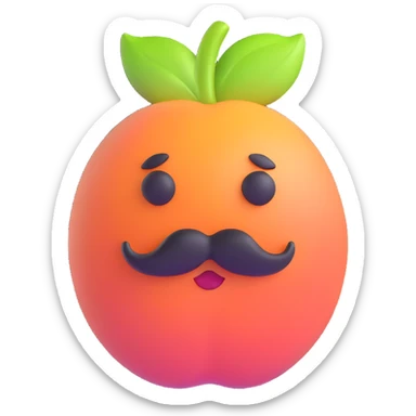 A peach with a mustache, without eyes sticker