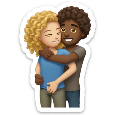 long curly hair girl hug his hazel boyfriend sticker