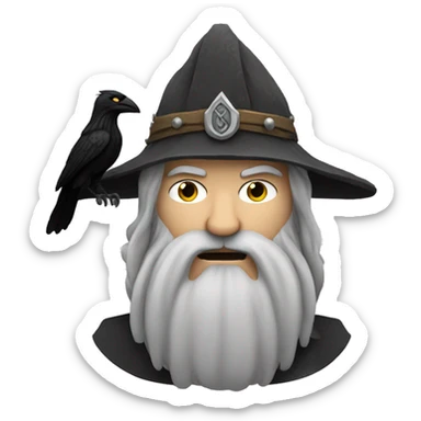 The god Odin with a crow, long viking beard sticker