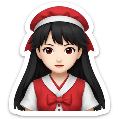 an emoji of reimu hakurei from touhou project looking at the front sticker