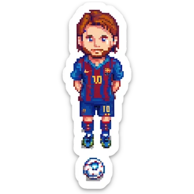 pixel art Lionel Messi, soccer uniform, dribbling sticker