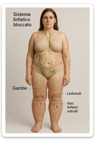 Donna con sistema linfatico bloccato con focus sulle gambe immagine realistiche 4k in italiano sticker