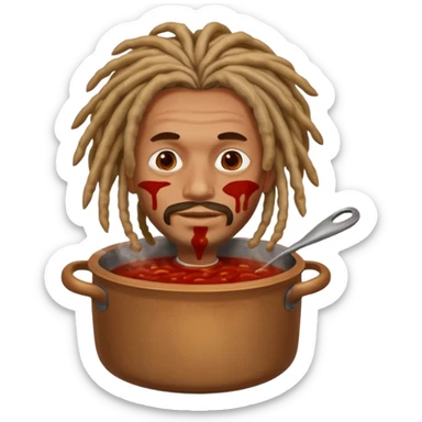 a man with dreadlocks lost in a pot of sauce sticker