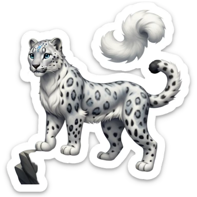 cinematic-snow-leopard-realistic-full-body-standing-emoji,-muscular-yet-graceful-body-balanced-on-rocky-cliffs,-long-fluffy-tail-swirling-behind,-head-tilted-dramatically,-thick-ghostly-white-fur-speckled-with-black-rosettes,-piercing-icy-blue-eyes,-simplified-yet-realistic-focused-features,-highly-detailed,-glowing-with-an-almost-sarcastic-glow sticker