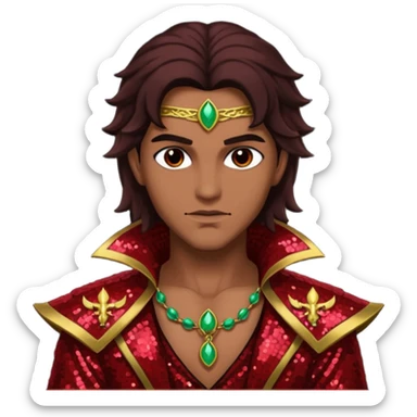 Samael, Poison of God from Gods and Goddesses with tan skin, long dark brown hair, dark red sequin outfit sticker