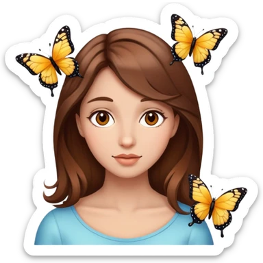 Love face with butterflies and brown hair  sticker