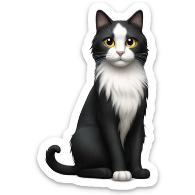 black cat long-haired with half white head sticker