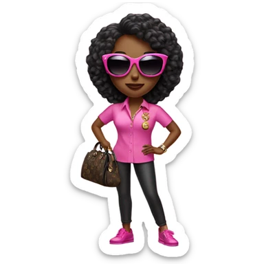 Create a black diva with sunglasses on holding a Gucci bag with money in a pink shirt sticker