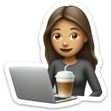 Girl with laptop and cold coffee  sticker