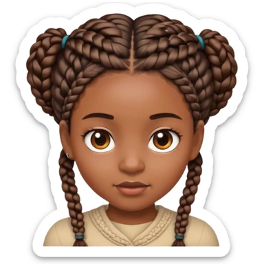 Short black girl with braids and a big head sticker