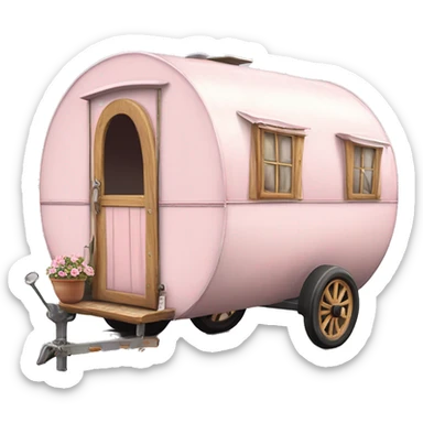 Realistic light pink vintage round gypsy caravan wagon camper sticker