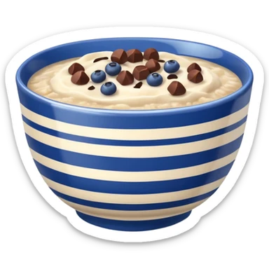 porridge con cioccolato e mirtilli in una ciotola a strisce azzurre e bianche  sticker