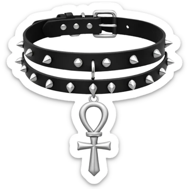 Black Leather choker with silver ankh and spikes sticker