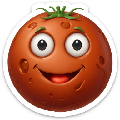 a giant meatball with googly eyes and a smile sticker