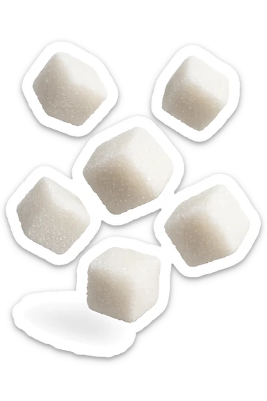 emoji stile iphone di zollette di zucchero che fluttuano in aria, iperrealistico 4k, isolato su sfondo bianco sticker