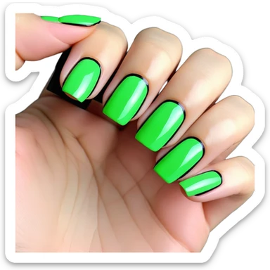 fingernail with bright green polish sticker
