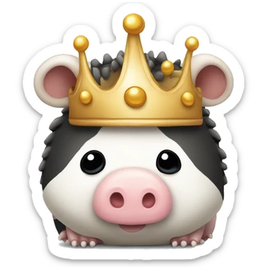 Black and white piebald chubby round armadillo pig panda centipede armadillo wearing a crown sticker