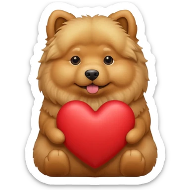 A dog holding a large heart (modeled after a Golden Chow) sticker