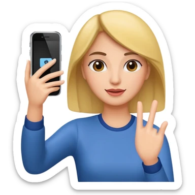  woman holding her phone having selfie sticker