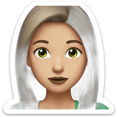 girl with long straight brown hair big green eyes full lips in black pink outfit sticker