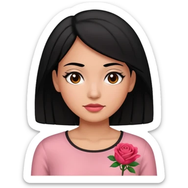Black hair woman wearing rose top sticker