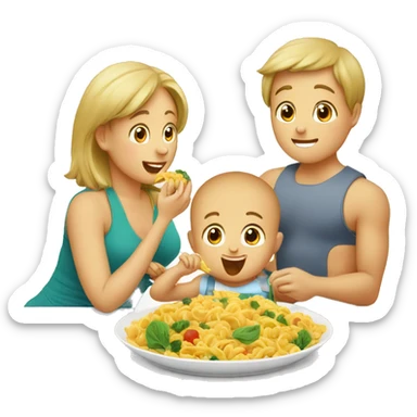 Baby eat his side dish and with mom and dad are eating  sticker
