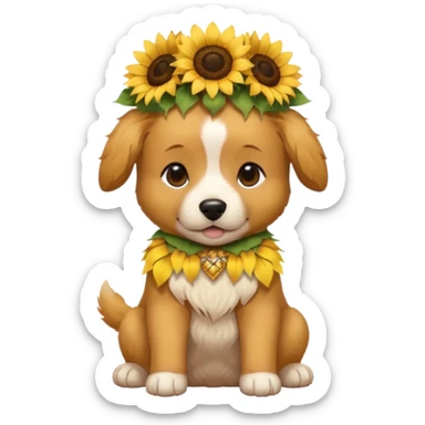 puppy sitting and with sunflower crown sticker
