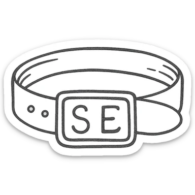 A belt with the letters S and E sticker