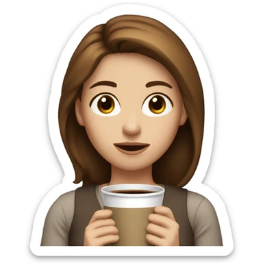 white woman semi-long brown hair drinking coffee sticker