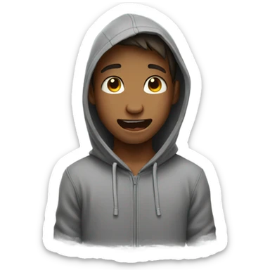 Boy wearing a hoodie crying of happiness  sticker