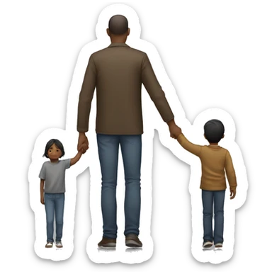a man holds a child's hand view from back sticker
