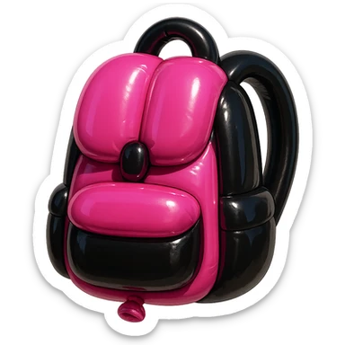 pink and black gothic backpack, shiny, inflated look, playful, exaggerated features sticker