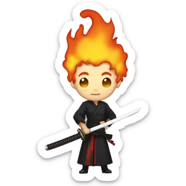 cosplay of kamado tanjirou holding a flaming katana sticker