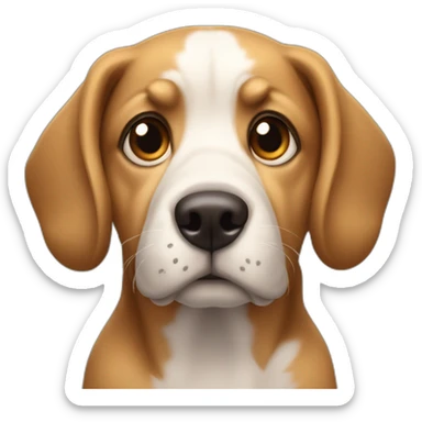 dog loking at camera with dumb face sticker