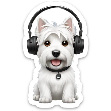 west highland white terrier with black headphone sticker