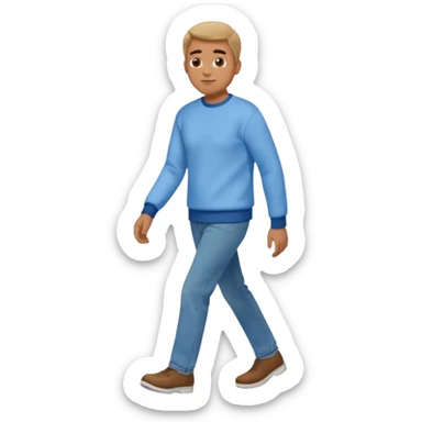 man with blue jean light blue sweater walking sticker