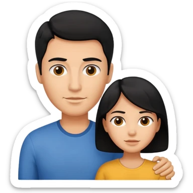 A family of a man, a woman and a boy, slightly tanned, having black hair sticker