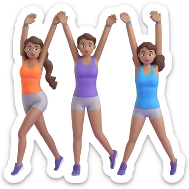 three women friends exercising together, one black woman with brown hair, two white women with brown hair sticker