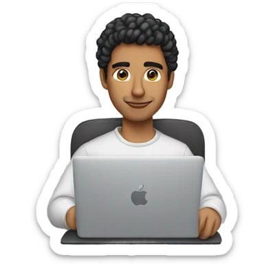 a hispanic guy working on a macbook sticker