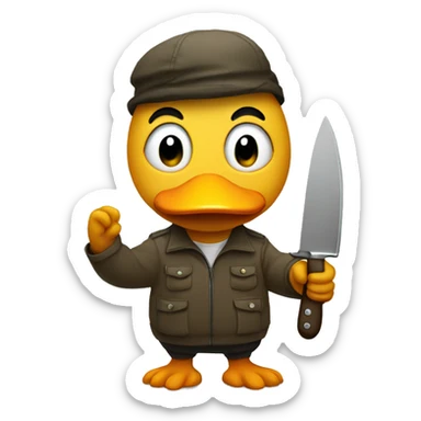 duck holding with a human hand a knife  sticker
