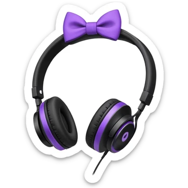 headphones with bow on the right side black and purple  sticker