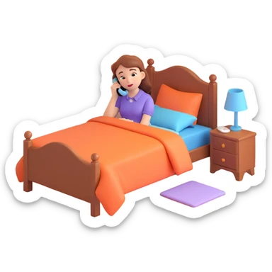 girl talking on phone bedroom background, close up pose sticker