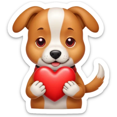 Dog squeezing a red heart sticker
