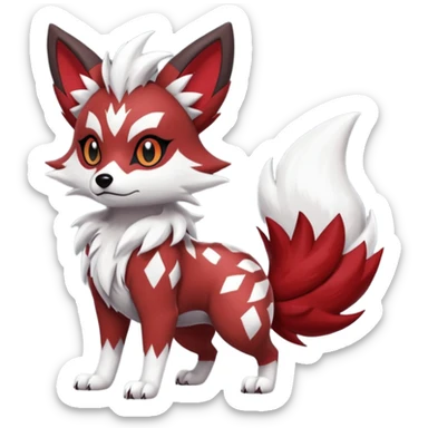 Red Lycanroc-Furret-Zorua-Poochyena-fusion, full body, with black and white edgy markings patterns sticker
