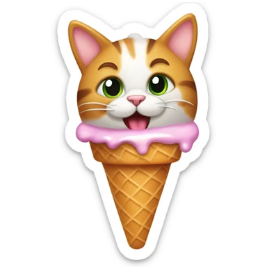 A cat eating an ice cream cone sticker